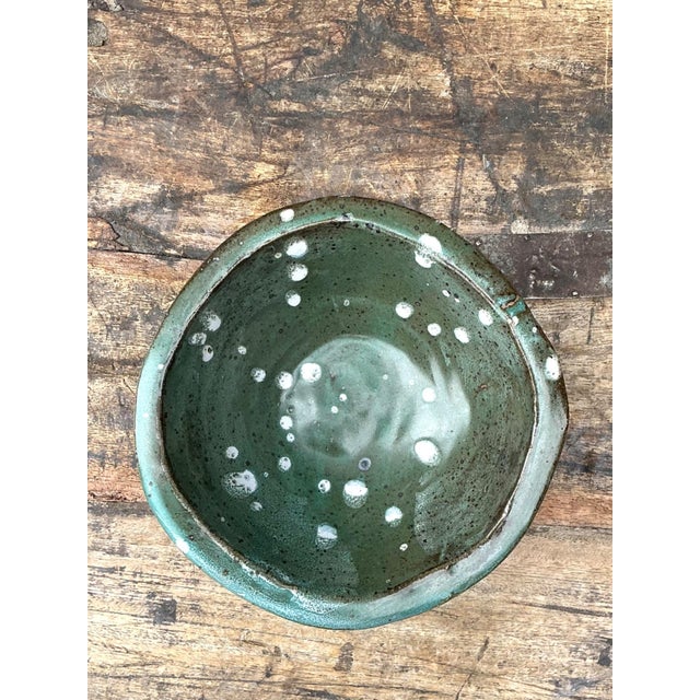 Vintage Green Glazed Studio Pottery Bowl For Sale - Image 4 of 15