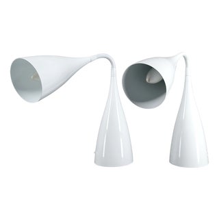 Vintage Table Lamps in White Enamelled Sheet Metal, 1970, Set of 2 For Sale