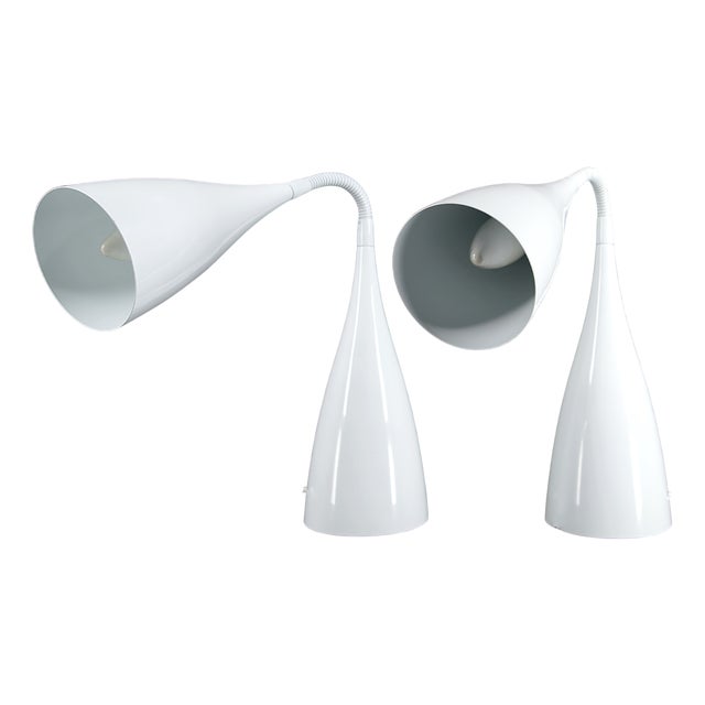 Vintage Table Lamps in White Enamelled Sheet Metal, 1970, Set of 2 For Sale