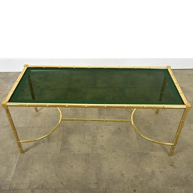 French Midcentury Brass & Glass Faux Bamboo Coffee Table For Sale - Image 4 of 10