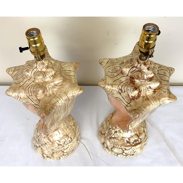 Vintage Ceramic Conch Shell Table Lamps C1986- A Pair For Sale - Image 11 of 18