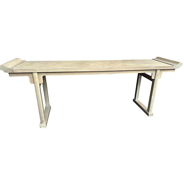 McGuire Late 20th Century McGuire San Francisco Monumental 93" Cerused Wood Ming Style Altar Table For Sale - Image 4 of 12