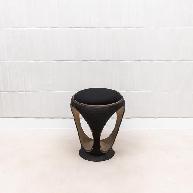 2020s Velvet Upholstered Stool With Black Shagreen and Bronze Patina Brass by R&y Augousti For Sale - Image 5 of 7