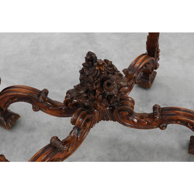 Napoleon III Style Carved Walnut Side Table with Bluestone Top, France, 1900s For Sale - Image 11 of 15