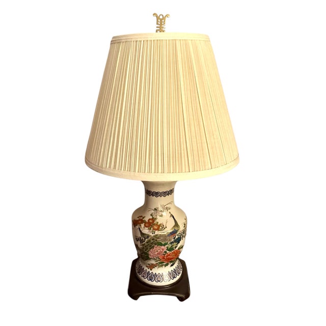 Vintage Porcelain Vase Lamp Titled 'Peacock and Floral Design' by Andrea by Sadek For Sale - Image 4 of 12