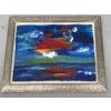 California Sunset - Blue, Red & Yellow Modern Abstract Landscape Seascape Painting art on thick washi paper mounted behind...
