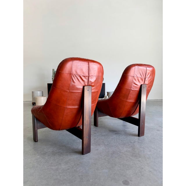Mid-Century Modern 1970s Brazilian Modernist Leather Lounge Chair Pair With Ottoman Attrb Jean Gillon for Probel For Sale - Image 3 of 12
