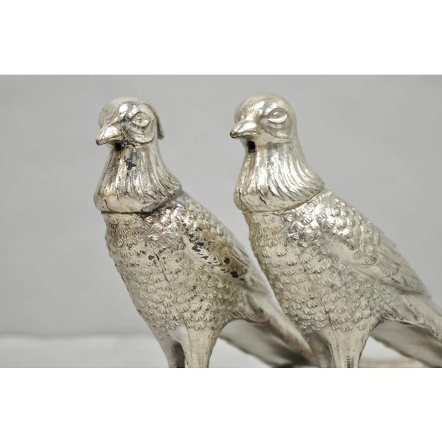Vintage Mid Century Modern Silver Plated Pheasant Peacock Bird Figurines - Pair For Sale - Image 16 of 17
