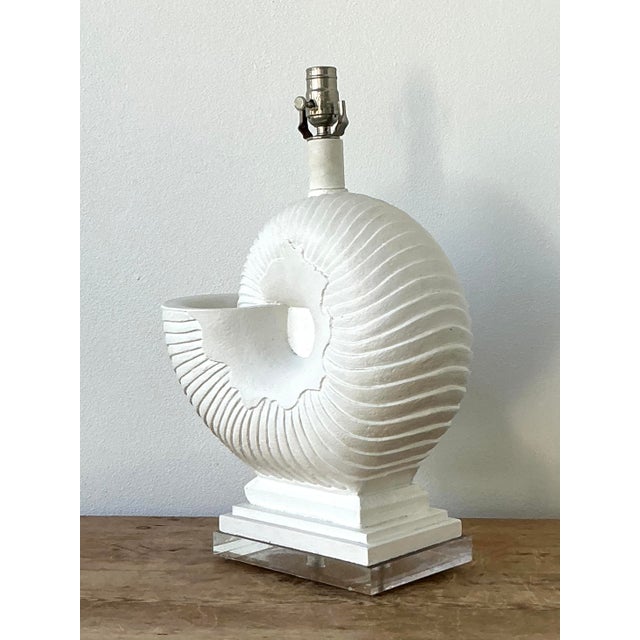 Vintage Boho Plaster Nautilus Shell Lamp For Sale - Image 4 of 6