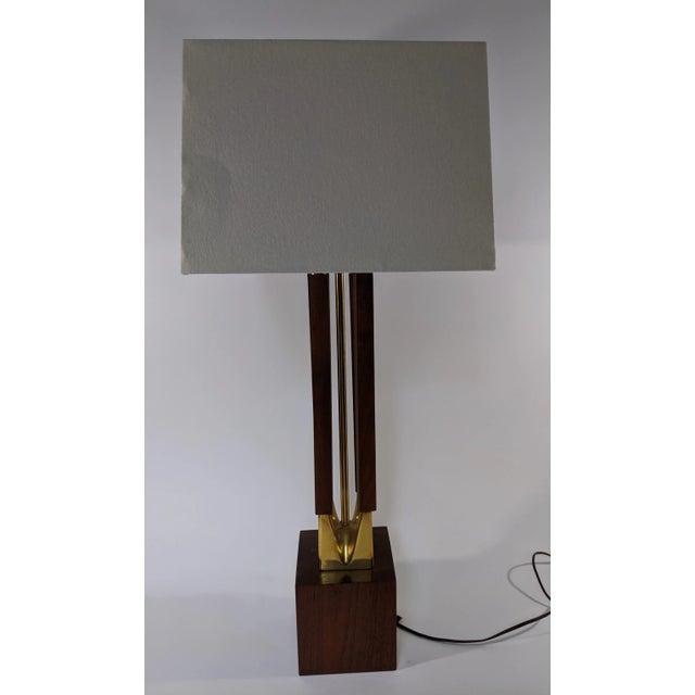 1960s 1960s Danish Mid Century Teak & Brass Lamp With Shade For Sale - Image 5 of 5