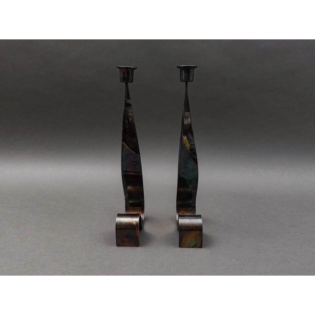 Mid 20th Century Fala Italy Guido Neist Modernist Silver Plated Candlestick Candle Holder Pair For Sale - Image 4 of 9