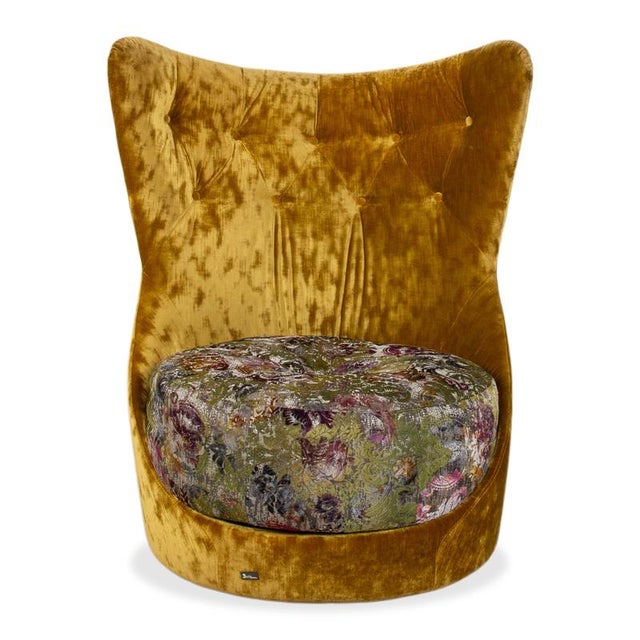 Cocoa Island Swivel Lounge Chair in Yellow, Gold and Green Upholstery from Bretz For Sale - Image 12 of 13