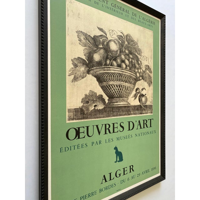 Wood Demetrios Galanis Vintage 1956 Neoclassical Mourlot Lithograph Print Framed Art Deco Algiers Exhibition Poster " Basket of Fruit " 1924 For Sale - Image 7 of 18