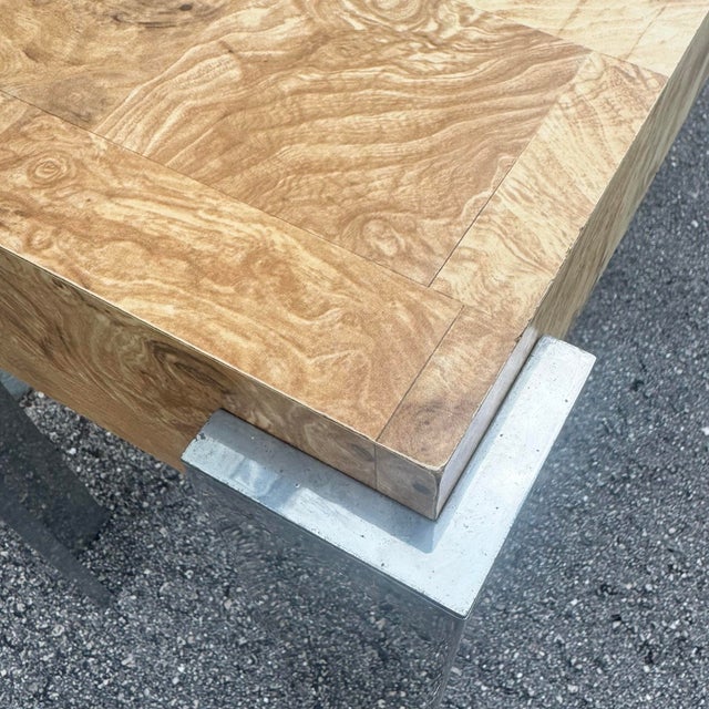 Mid-Century Modern Mid-Century Modern Burlwood Laminate and Chrome Console Table For Sale - Image 3 of 8