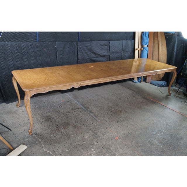 1980s Drexel Heritage French Provincial Oak Parquetry Avalon Extendable Dining Table For Sale - Image 11 of 16