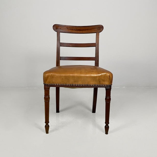 Brown Vintage Italian Chairs in Wood and Brown Leather, 1930s, Set of 4 For Sale - Image 8 of 18