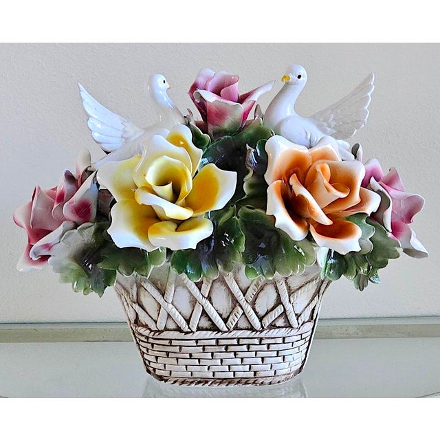 1970s Nuova Capodimonte Grand Porcelain Centerpiece With Doves & Roses For Sale - Image 16 of 17
