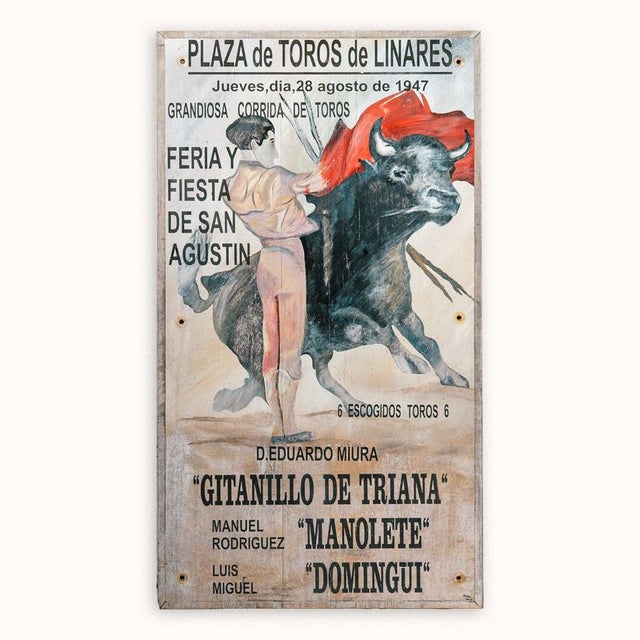 Historic Hand-Painted Manolete's Final Bullfight Sign, 1947 For Sale - Image 9 of 10
