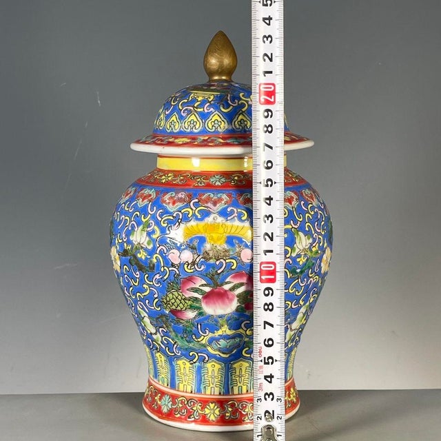Blue Famille Rose Blue Ground Floral Porcelain Ginger Jar With Gilt Finial For Sale - Image 8 of 8
