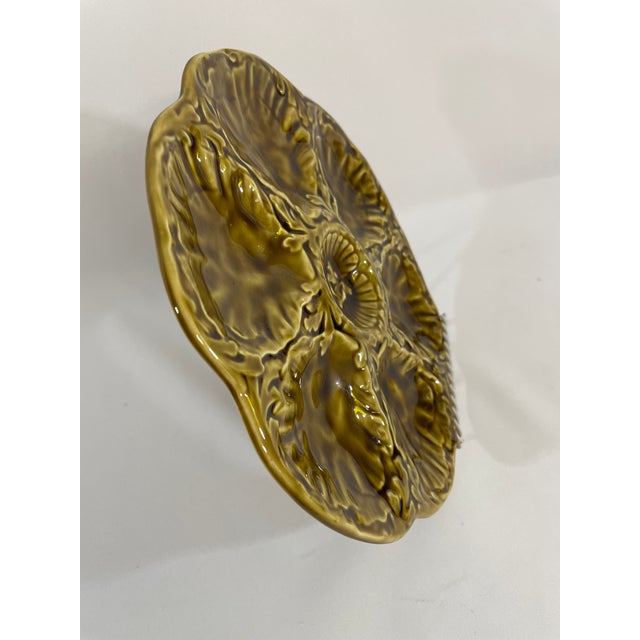 1950s French Gien Majolica Olive Green Oyster Plate For Sale - Image 9 of 14