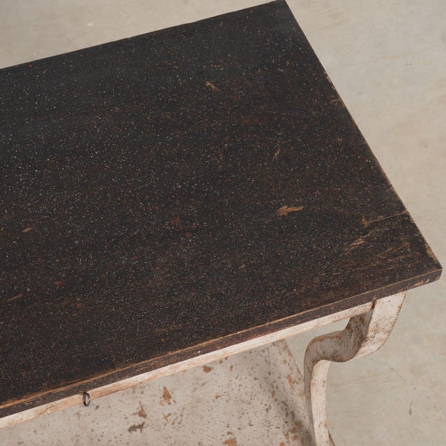 Wood 19th Century Swedish Gustavian Gray and Black Painted Console Table With Drawer For Sale - Image 7 of 16
