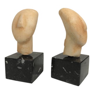 Pair of Cycladic / Ancient Aegean Plaster Bust on Marble Stands