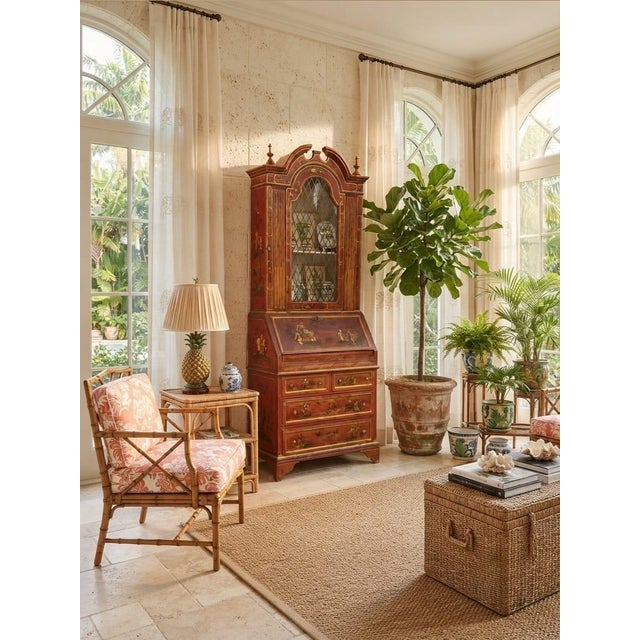 18th-Century Venetian Style Red & Gold Chinoiserie Bureau Cabinet For Sale - Image 12 of 12