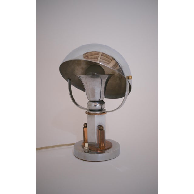 Vintage French Table Lamp in Copper and Chrome, 1930 For Sale - Image 9 of 18