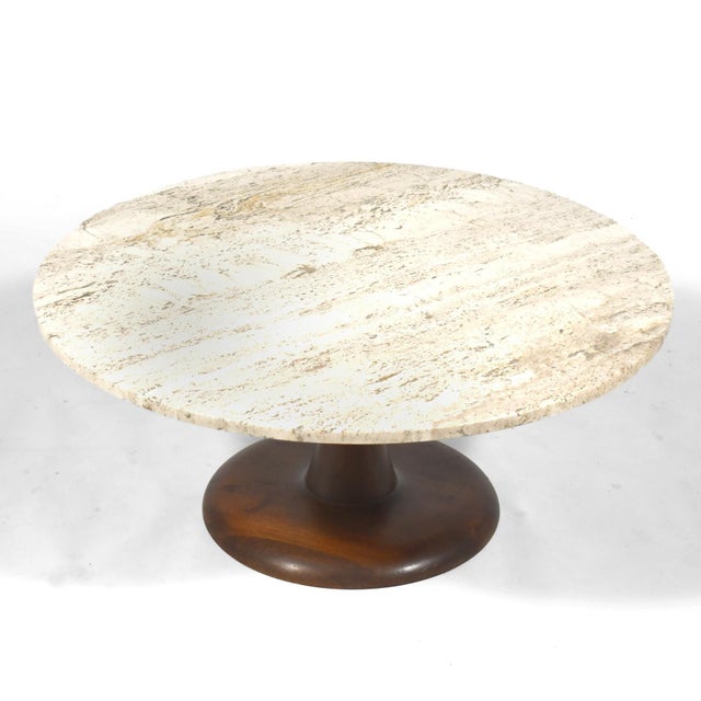 Mid-Century Coffee Table in Walnut and Travertine For Sale - Image 4 of 7