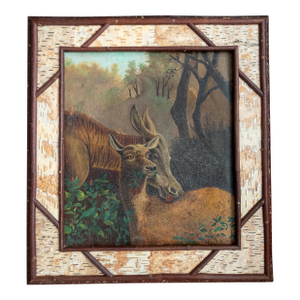 Early 20th Century Rustic Adirondack Cabin Folk Art Painting of Deer