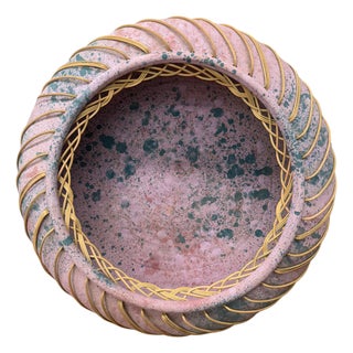 Late 20th Century Large Pink and Blue Pastel Ceramic Bowl with Woven Design For Sale