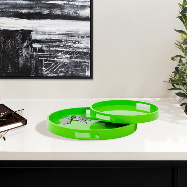 Green Saint Tropez Round Tray Set of 2 - Green For Sale - Image 8 of 10