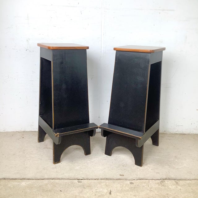 A striking pair of contemporary Shaker style step stools featuring bold architectural forms, integrated lower steps, and...