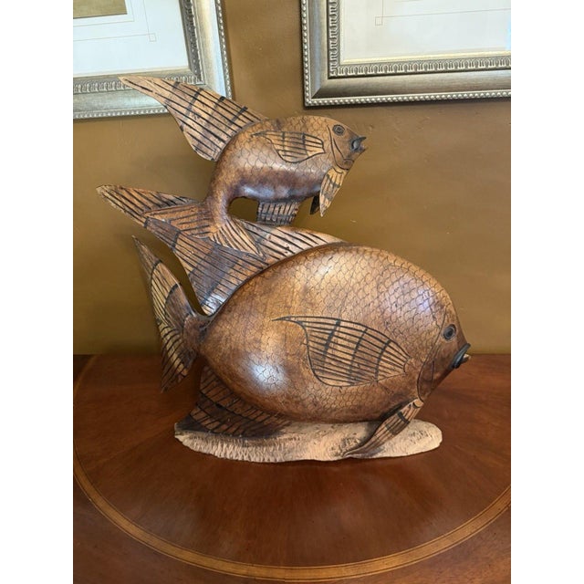Vintage 1950s Indonesian Hand-Carved Teak Angelfish Sculpture – 19.5" For Sale - Image 12 of 12