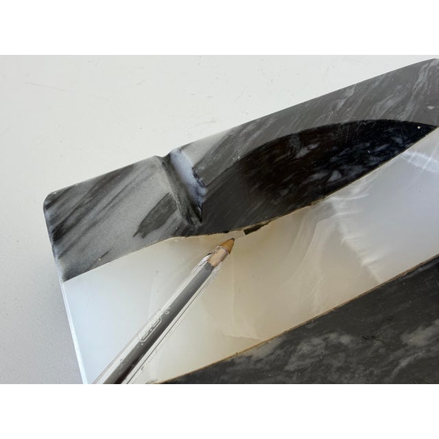 Vintage Postmodern Black & White Striped Marble Ashtray For Sale - Image 10 of 12