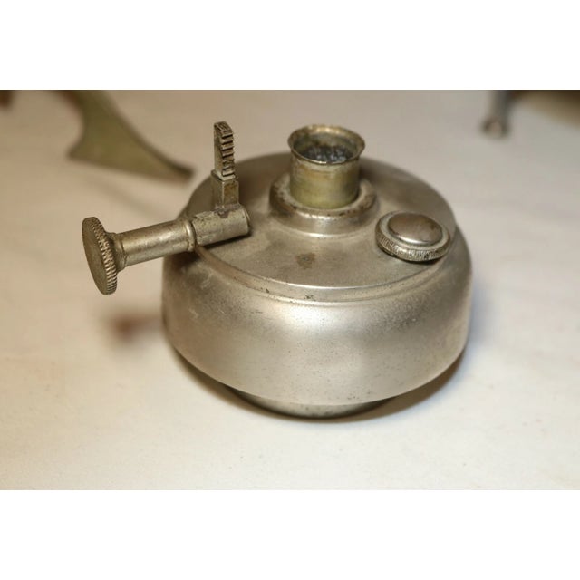 Silver Antique Art Deco Wicker Wrapped Nickel Plate Tea Set Kettle Dispenser Stand Set For Sale - Image 8 of 11