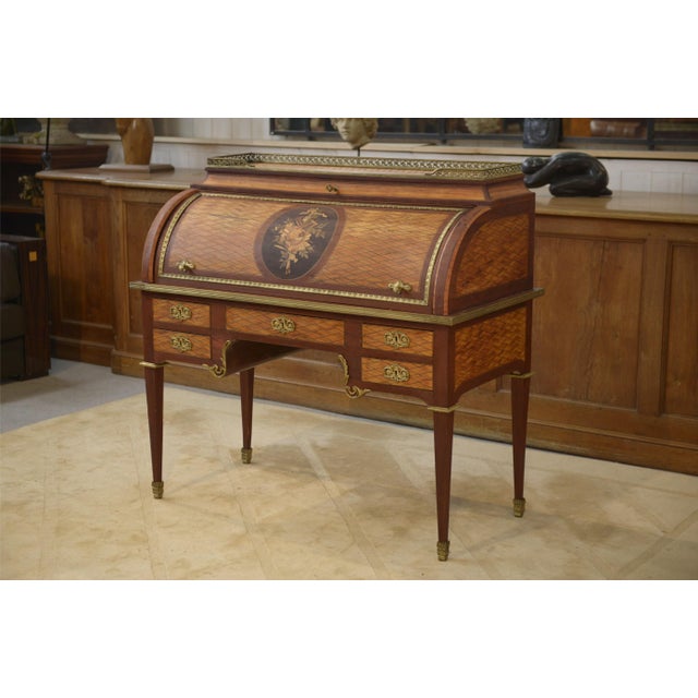 Napoleon III Louis XVI Style Marquetry Cylinder Desk For Sale - Image 18 of 18