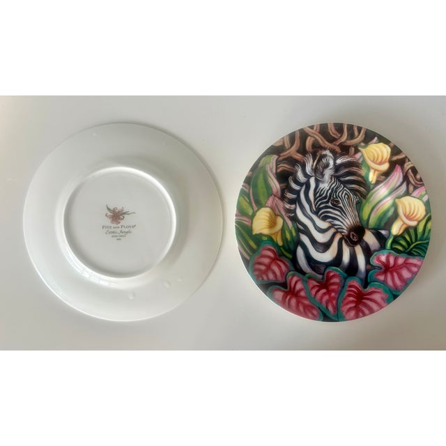 Late 20th Century Late 20th Century Fitz and Floyd Exotic Jungle Zebra Plates-Set of 2 For Sale - Image 5 of 10