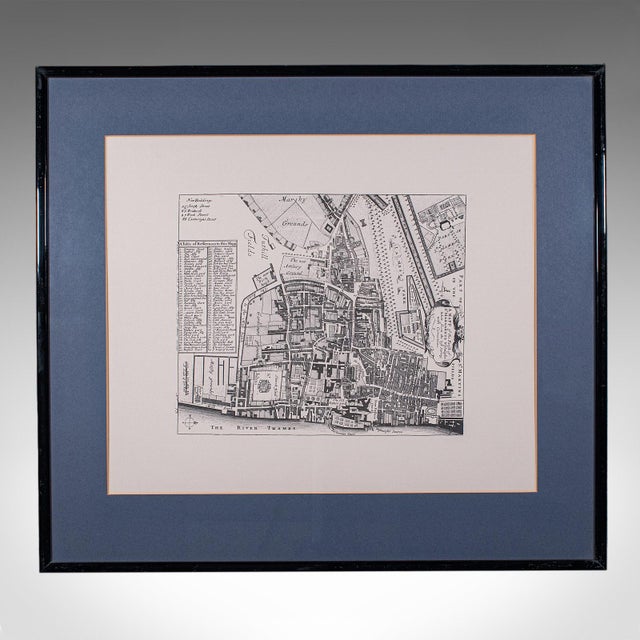 This is a vintage 18th century street map of London. An English, framed reproduction showing the parish of St Margaret's...