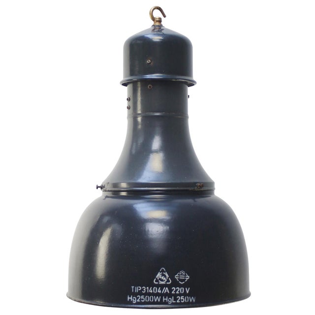 Metal Vintage Industrial Blue Enamel Factory Pendant Light For Sale - Image 7 of 7