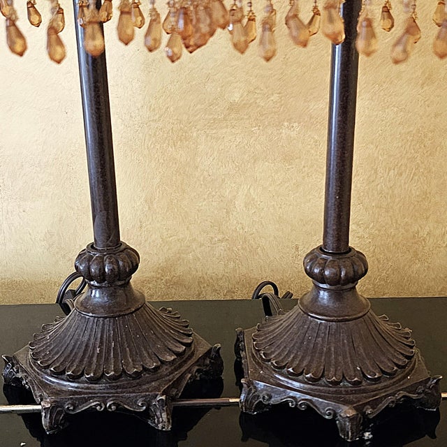 Vintage Bridge Arm Table Lamps With Beaded Shades - Pair For Sale - Image 14 of 18
