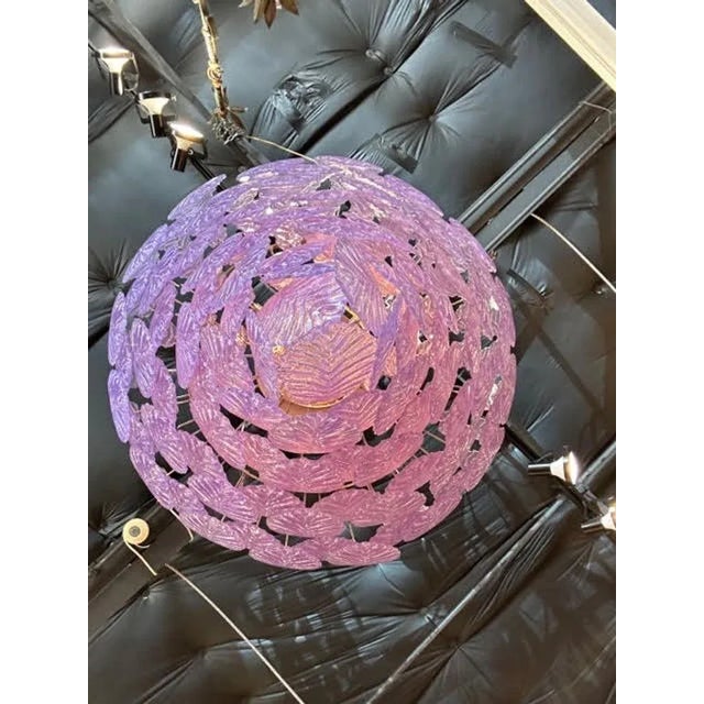 Large Scale Murano Fuchsia Colored Leaf Form Waterfall Chandelier For Sale In Dallas - Image 6 of 8