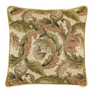 Acanthus & Lily Summer Cushion With Gold Rope Cord With Feather Filler - 55x55cm (22"x22") For Sale