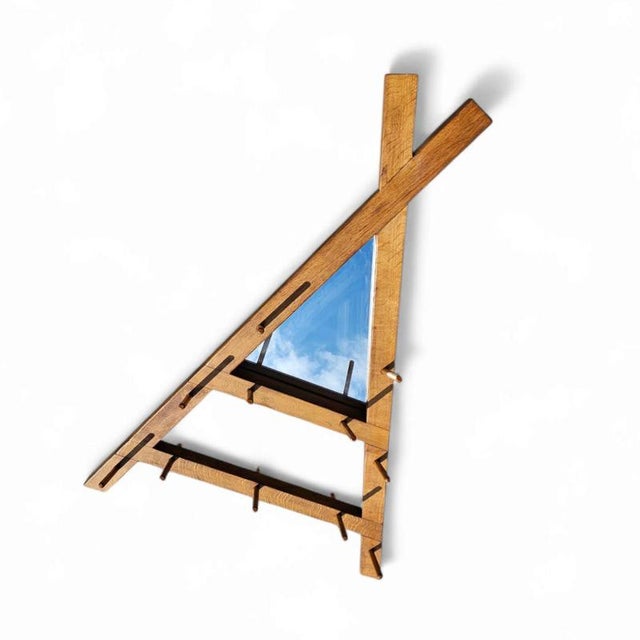 Triangular Wooden Wall Coat Rack with Mirror at the Top, 1960s For Sale - Image 9 of 12