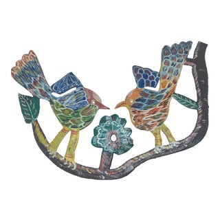 Signed Painted Metal Wall Hanging For Sale
