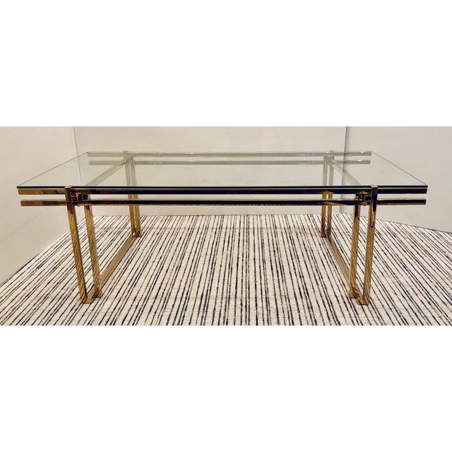 Stylish Modern Brass and Glass Large Scale Cocktail Table, showroom floor sample
