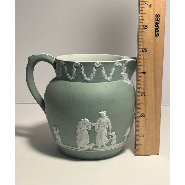 Green Vintage Wedgwood England Jasperware Pitcher Jug Sage Green Neoclassical Relief For Sale - Image 8 of 9