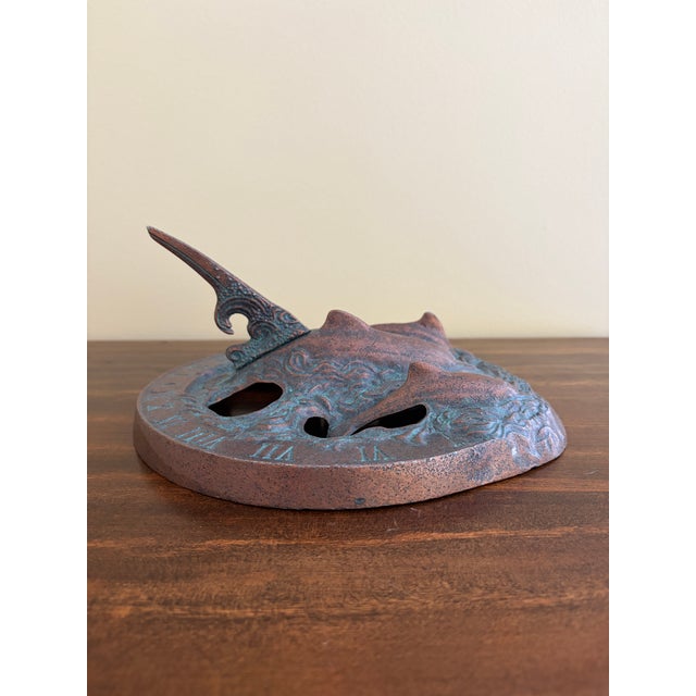 Vintage Coastal Iron Garden Sundial With Dolphins For Sale In South Bend - Image 6 of 7