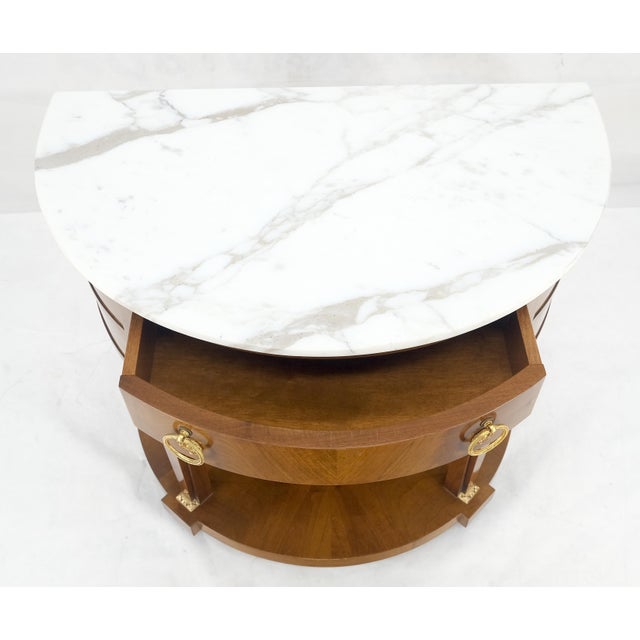 Walnut Marble Top Neoclassical Demi Lune Bronze Mount Console Table 1 Drawer For Sale - Image 10 of 18