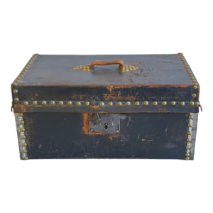 Antique Circa 1833 Leather & Brass Nail Decorated Money Document Safe Box